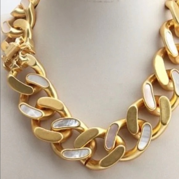 šTory Burch Roxanne Inlay Chunky Bold Statement Gold Necklace - Picture 5 of 10